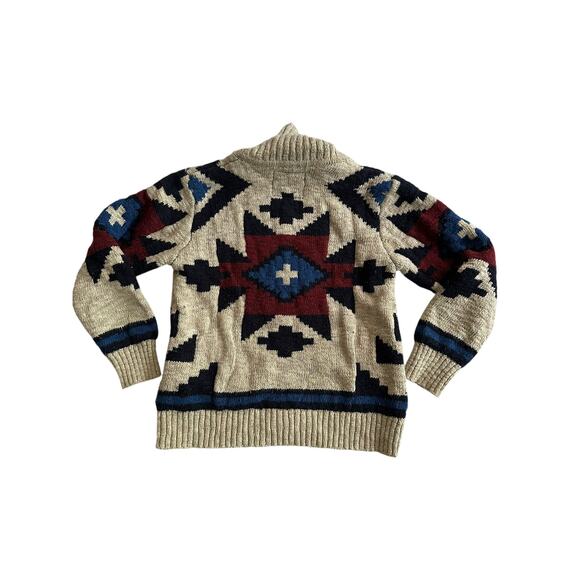 OshKosh Aztec Southwestern Button Up Cardigan Size 4/5 Beige Navy Red - Picture 2 of 3